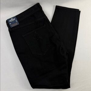Hollister Distressed High Rise Crop Super Skinny Jeans Black Denim Size 13R